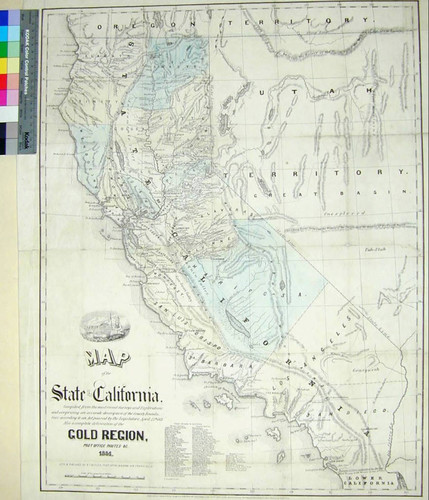 Map of the State of California : compiled from the most recent surveys and explorations, and comprising an accurate description of the county boundaries, according to an Act passed by the Legislature, April 25th, 1851 also a complete delineation of the gold region, post office routes &c