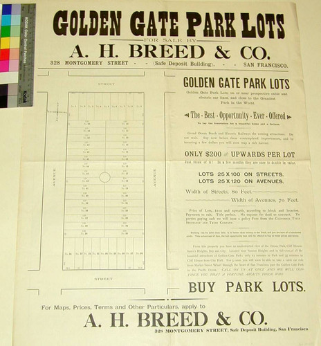 Golden Gate Park Lots for sale by A.H. Breed & Co