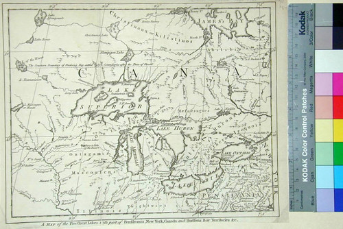 A map of the five Great Lakes with parts of Pensilvania, New York, Canada and Hudsons Bay territories, &c