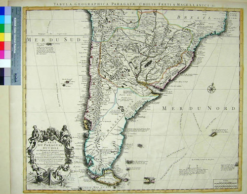 Carte du Paraguay, du Chili, du Detroit de Magellan &c : dressée sur les descriptions des PP. Alfonse d'Ovalle, et Nicolas Techo et sur les relations et memoires de Brouwer, Narbouroug, Mr. de Beauchesne & / par Guillaume de l'Isle Geographe de l'Academie Royale des Sciences