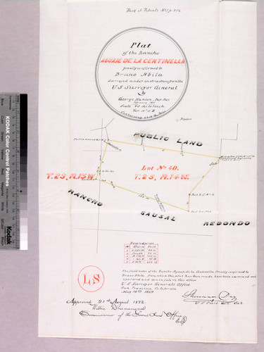 Plat of the Rancho Aguaje de la Centinela finally confirmed to Bruno Abila