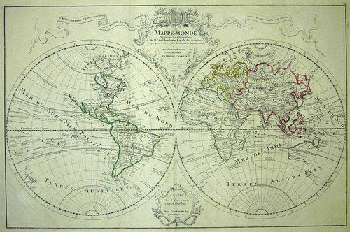 Mappe-Monde Dresée sur les Observations de Mrs. de l'Academie Royale des Sciences et quelques autres et sur les memoires les plus recens. A son Altesse Royale Monseigneur le Duc de Chartes