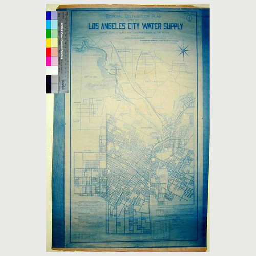 General Distribution Plan for the Los Angeles City Water Supply showing source of supply, main conduits, reservoirs and pipe system