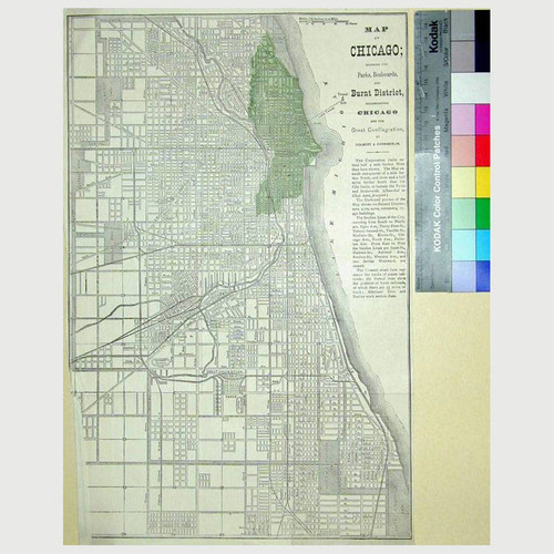 Map of Chicago : showing the parks, boulevards, and burnt district, accompanying Chicago and the great conflagration / by Colbert & Chamberlin