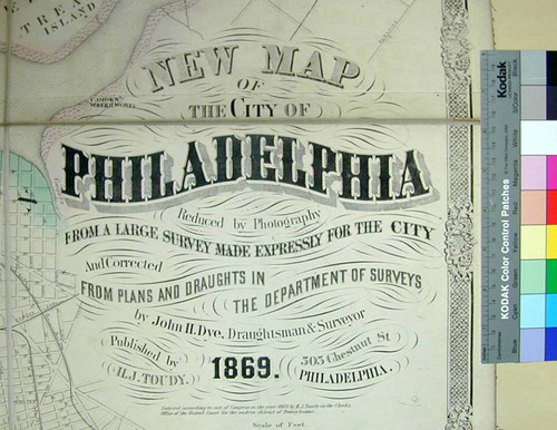 New Map of the City of Philadelphia, reduced by Photography from a large survey made expressly for the City and corrected from Plans and Draughts in the Department of Surveys, by John. H. Dye, Draughtsman and Surveyor