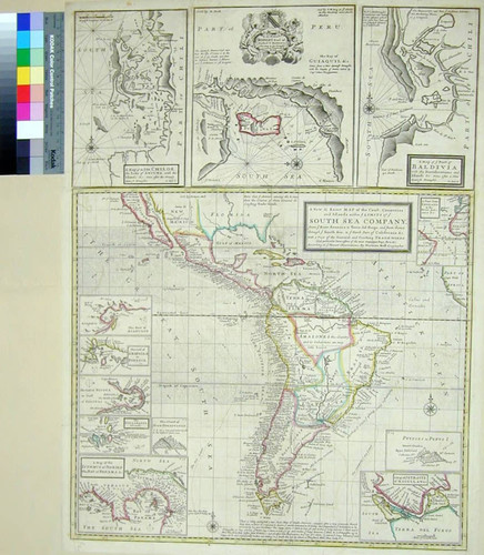 New & Exact Map of the Coast, Countries and Islands within the Limits of the South Sea Company from the River Aranoca to Terra del Fuego, and from thence through the South Sea, to the North Part of California &c. With a View of the General and Coasting Trade-Winds. And particular Draughts of the most important Bays, Ports. &ce. According to the Newest Observations, By Herman Moll Geographer