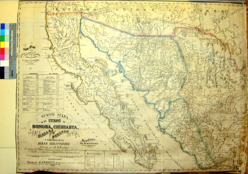 Nuevo mapa de los estados de Sonora, Chihuahua, Sinalao, Durango y territorio de la Baja California / formado por E. de Fleury ex oficial de plana mayor en el Ejercito Frances, ex coronel de Artilleria e' ingeniero en gefe del Estdo. de Sonora (Mexico)