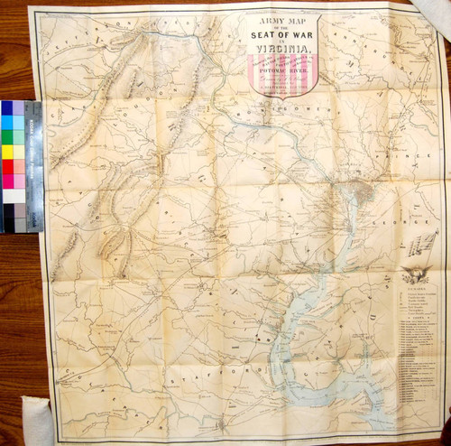 Army map of the seat of war in Virginia : showing the battle fields, fortifications & etc. on & near the Potomac River / drawn by J.G. Bruff. Published by J. Disturnell, New York, and Hudson Taylor, Washn. D.C