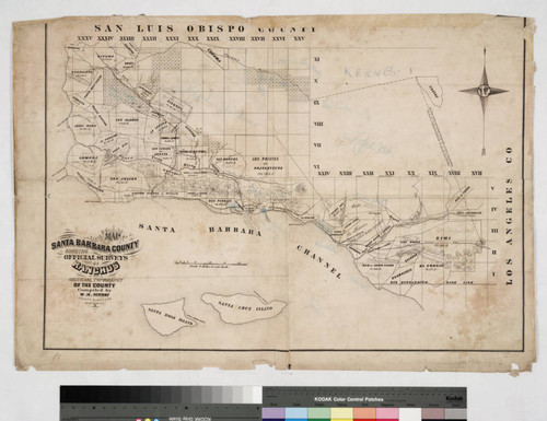 Map of Santa Barbara County showing Official Surveys of Ranchos and General Topography of the County