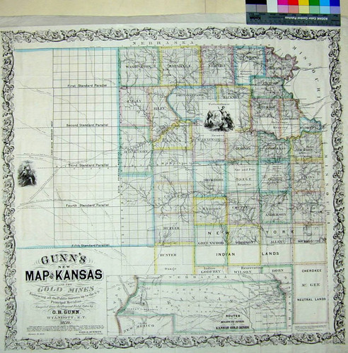 Gunn's new map of Kansas and the gold mines embracing all the public surveys up to the 6th principal meridian / compiled from the original field notes by O.B. Gunn, Wyandott, K.T