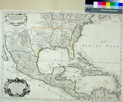 Carte de Mexique et de la Floride des Terres Angloises et des Isles Antilles du Cours et des Environs de la Riviere de Mississipi. Dressée Sur un grand nombre de memoires principaliment sur ceux Mrs. d'Iberville et le Sueur Par Guillaume Del'Isle Geographe de l"academie Royale des Sciences A Paris Chéz l'Auteur Rue des Canettes pres de St. Sulpice avex Privilege du Roy po. 20 ans 1703