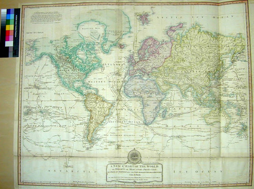 A New Chart of the World on Wright's or Mercator's Projection in which are Exhibited All the Parts Hitherto Explored or Discovered with the Tracks of the British Circumnavigators Byron, Wallis, Carteret and Cook, &c. and the track of la Pérouse in the Pacific Ocean