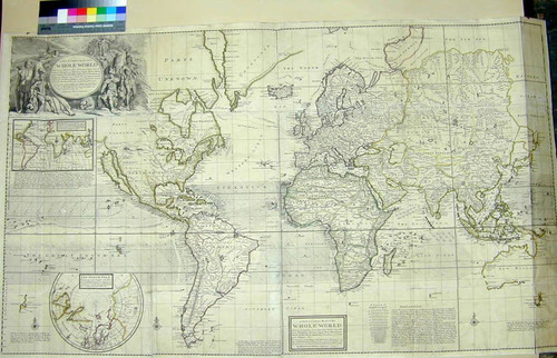 New and Correct Map of the Whole World, shewing the situation of the Principal Parts, Viz the Oceans, Kingdoms, Rivers, Capes, Ports, Mountains, Woods, Trade Winds, Monsoons, Variation of the Compass, Climats, &c. With the most remarkable tracks of the Bold Attempts which have been made to Find out the North East & North West Passages. The Projection of this Map is Call'd Mercator's the Design is to make it Useful both for Land and Sea. And it is laid Down with all possible care, According to the Newest and Most Exact Observations by Herman Moll Geographer, 1719