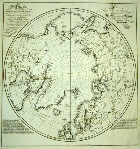 Map of the North Polar Regions, from the most recent and authentic Voyages Shewing the Probable Success of the Present Expedition and the tracks of H. M. Ships Shannon & Meleager, Capt. Broughton, also that of the Isabella and Alexander in search of a N. W. Passage, by Captain Ross in 1818, and the subsequent discoveries made by Captns. Parry, Franklin, Scoresby and Cochrane in the years 1819, 1820, 1821, 1822 & 1823, 1824 & 1825. [Dedication] To Sir Philip Bowes Verc Broke, Bart, K. C. B Captain of the Shannon, this map is most respectfully dedicated by his much obliged and humble friend, Henry Martin Leake, Lieut., R. N serving in the Shannon