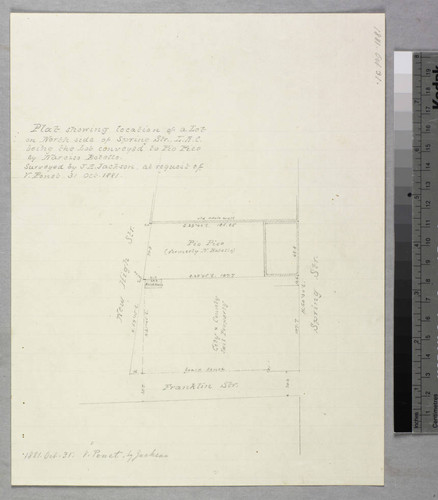 Plat showing location of a Lot on North side of Spring Str Pio Pico