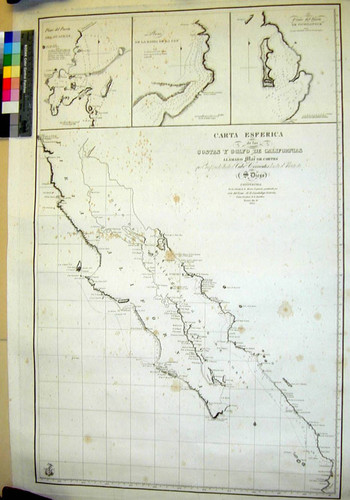 Carta Esferica de las Costas y Golfo de Californias llamado Mar de Cortes que Comprende desde el Cabo Corrientes hasta el Puerto de S. Diego. Construida per les oficiales de la Marina Espanola, y publicada per orn del Exmo Sr. D. Guadalupe Victoria Primer Presidente de la Republica, Mexico Ano de 1825