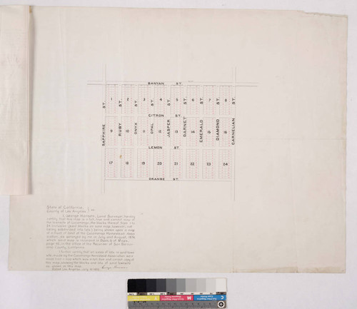 Rancho Cucamonga subdivision map, with George Hansen certification and affixed blank legal document of July 1893