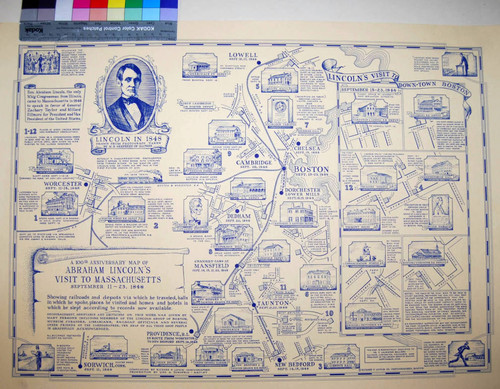 A 100th Anniversary Map of Abraham Lincoln's visit to Massachusetts September 11-23, 1848 / Compilation by Richard F. Lufkin - Cartographer. Delineation by Ugo A. Donofrio - Artist