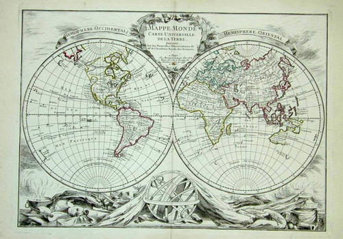 Mappe Monde Carte Universelle de la Terre Dresée Sur les Nouvelles Observations de Mrs. de l'Académie Royale des Sciences