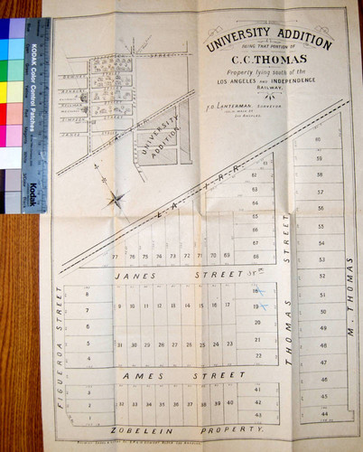 University addition : being that portion of C.C. Thomas property lying south of the Los Angeles and Independence Railway / F.D. Lanterman, Surveyor