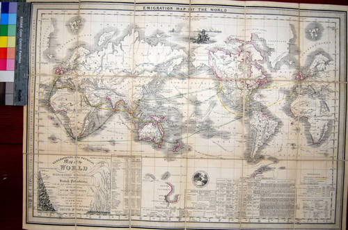 Geographical and physical map of the world : on Mercator's Projection shewing the British possessions with the date of their accession, population, &c all the existing steam navigation, the overland route to India, with the proposed extension to Australia, also the route to Australia via Panama / by Smith Evans