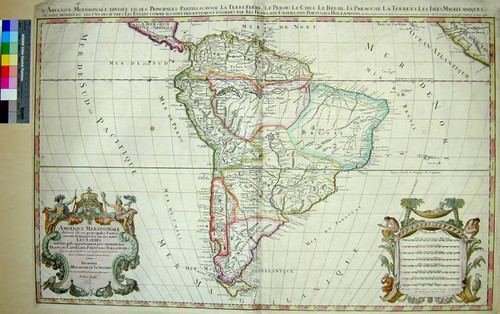 L'Amerique Meridionale, divisée en ses Principales Parties, Scavoir La Terre Ferme, Le Perou, Le Chili, Le Bresil, Le Paraguay, La Terre et Les Isles Magellaniques, ou sont Distingués, Les uns des autres, Le Estats comme ils sont Presentement Possedés par les Francois, Castillans, Portugais, Hollandois, &c