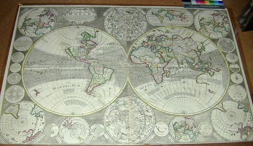 A new and correct map of the World : laid down according to the newest observations & discoveries in several different Projections : including the trade winds monsoons variation of the compass and illustrated with a Coelestrial Planisphere, the various systems of Ptolemy, Copernicus, and Tycho Brahe. Together with the appearances of the planets &c