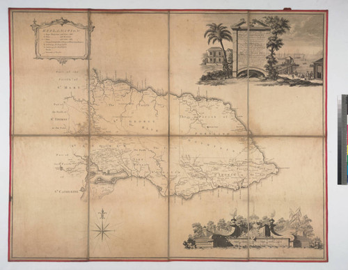 To the Right Honourable George Grenville, Esqr., First Lord Commissioner of the Treasury, Chancellor and under Treasurer of the Exchequer, &c. &. This Map of the County of Surrey, in the Island of Jamaica laid down from the papers and under the Direction of Henry Moore Esqr, His Majesty's Lieutenant Governor and Commander in Chief of that Island in the years 1756..57..58..59..60 & 61 & from a great number of Actual Surveys performed by the Publishers is humbly inscribed by His Most Obedient and Most Humble Servants, Thos. Craskell, Engineer, Jas. Simpson, Surveyor