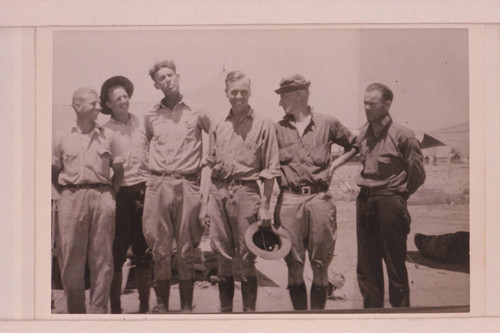 Part of USGS crew at Green River before start of survey of Cataract Canyon under direction of W. R. Chenoweth: Hite/Hyte; Lord (SCE Recorder); Morgan; Phelps? Woodward; Clogston