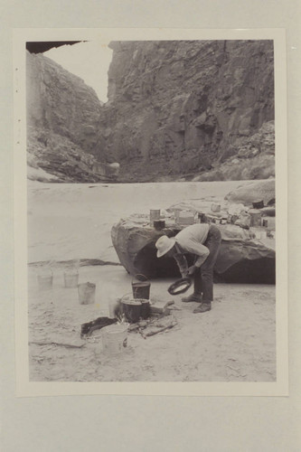 J. Frank Wright, boatman and cook with Nevills 1948 party. Marble Canyon. Mouth of House Rock Canyon