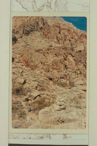 Cairn at bottom of route used at New Year at drop in Trail Canyon