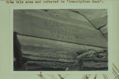 Names of S. Hargen, H. T. Yokey and E. Bitzer who surveyed Green River from Green River, Utah, to its mouth in 1909