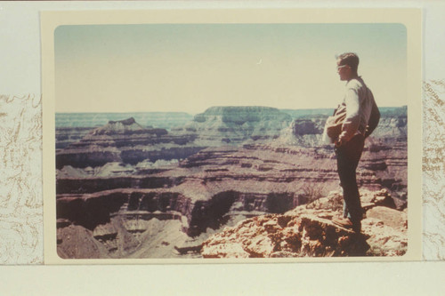 Donald G. Davis on summit of Brahma Temple. Isis and Shiva are at left and center