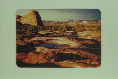 Pools in the slickrock enroute to Hawkeye Arch. Bisha Canyon, tributary to the San Juan River, Navajo Reservation in Utah