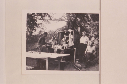 Nevills party at the cave above Rainbow Bridge: Nevills, Edna P. Heringer and Mr. and Mrs. Trask. Pres Walker was also a member of the party