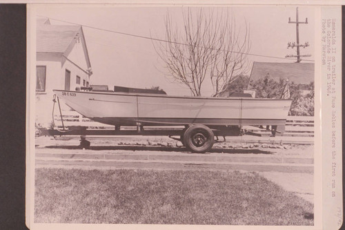 "Esmeralda II" on trailer at Paso Robles before the first run on the Colorado River in 1948