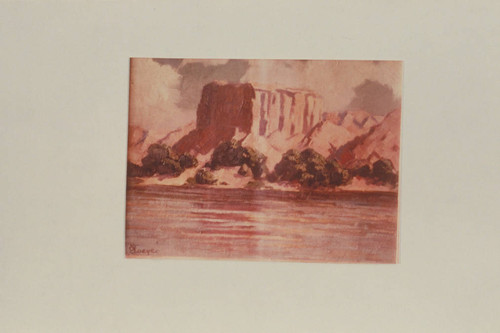 The Temple in Virgin Canyon. Seen by Oscar Jaeger 1927, Aug. 06, and painted by him