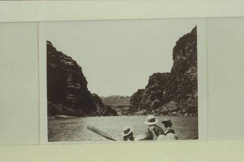 Nevills at the motor in the WEN towing the other two boats below Mille Crag Bend