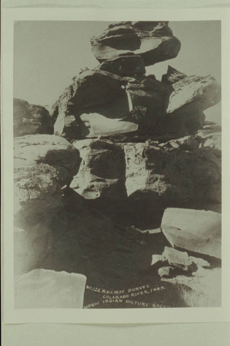 Moqui Indian Picture Rocks; Brown-Stanton Survey. Near house and ledge ruins below mouth of Parley Canyon