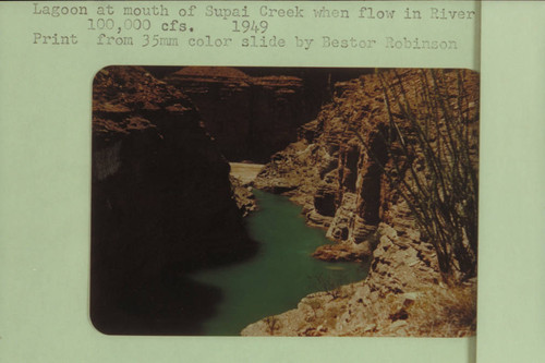 Lagoon at mouth of Supai Creek when flow in river exceeds 100,000 cfs