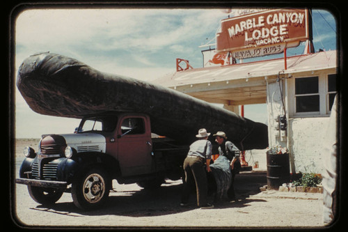Hatch boloney on his truck at Marble Canyon Lodge