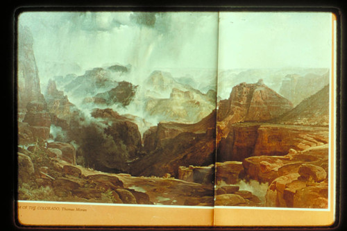 Moran's painting "The Chasm of the Colorado." Stretch of river from Powell's Plateau and terrain from Muav Canyon
