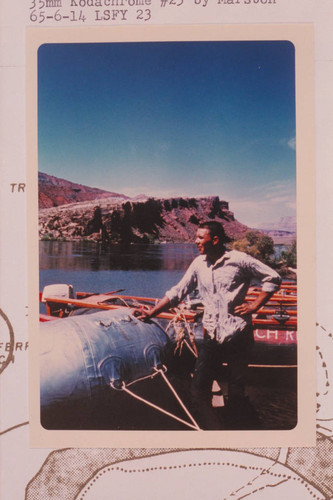 Ron Smith at Lees Ferry with one of his bolognas prior to start of Grand Canyon transit