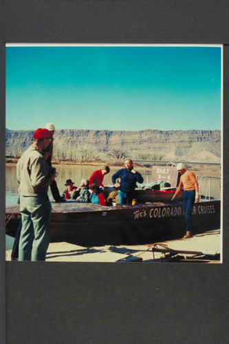 Loading the "Major Powell" with crew and Sportyaks. Boat ramp of Moab