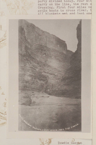 Mouth of Clearwater Canyon at Mile 191.95. "Side Canon, Railway Survey, Colorado River, 1889"