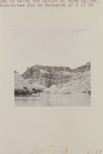 Down river from Mile 206. The thumb is below the outlet of Wide Valley. An upstream view is in Kodachrome #34 by Beckwith of 6 17 62