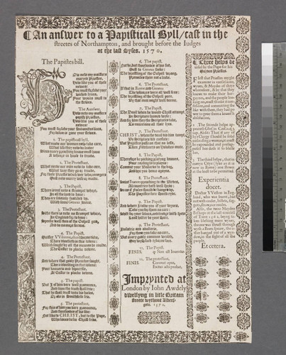 An answer to a papisticall byll, cast in the streetes of Northampton, and brought before the iudges at the last syses. 1570