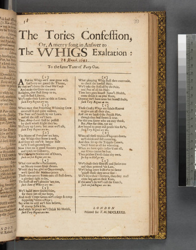 The Tories confession, or, A merry song in answer to the VVhigs exaltation: to the same tune of Forty one