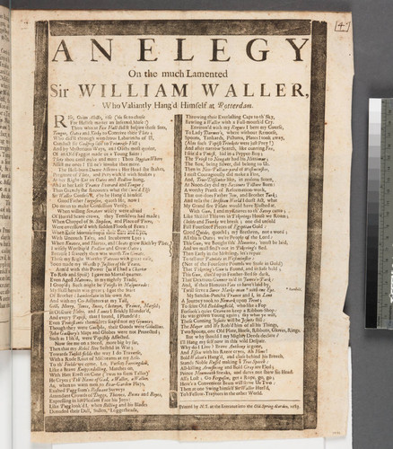 An elegy on the much lamented Sir William Waller, : who valiantly hang'd himself at Rotterdam