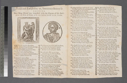 David and Bathsheba or, innocency betray'd: shewing how King David was wounded with the charms of fair Bathsheba, the wife of Uriah, as she was bathing herself in the garden